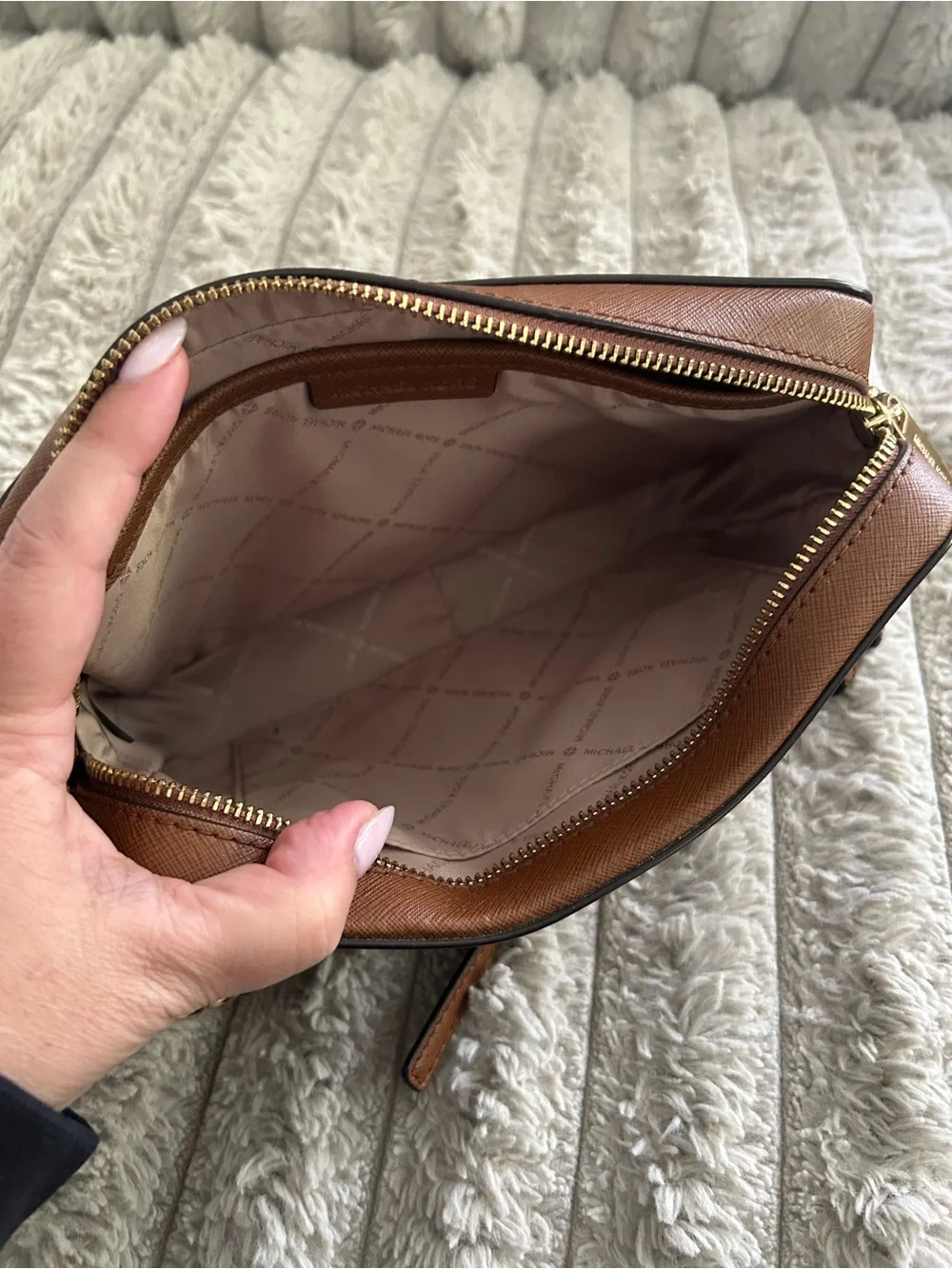 Michael Kors Jet Set Travel Large Saffiano Leather Crossbody Brown Gold